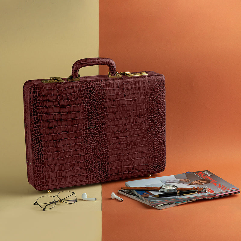 leather briefcase in cherry color