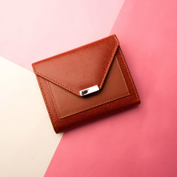 Keva Ladies Wallet | Saffiano Leather Wallet for Women | 100% Genuine Leather | Color: Cognac