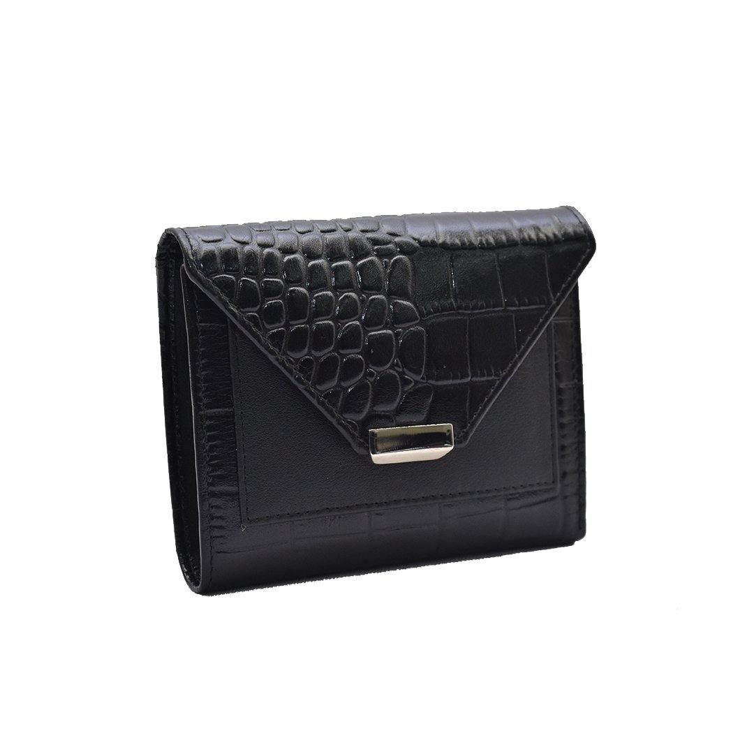 Keva Ladies Wallet | Croco Leather Wallet for Women | 100% Genuine Leather | Color: Black