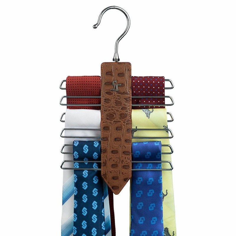 Leather Wooden Tie Hanger | 100% Genuine Leather | Color: Tan 