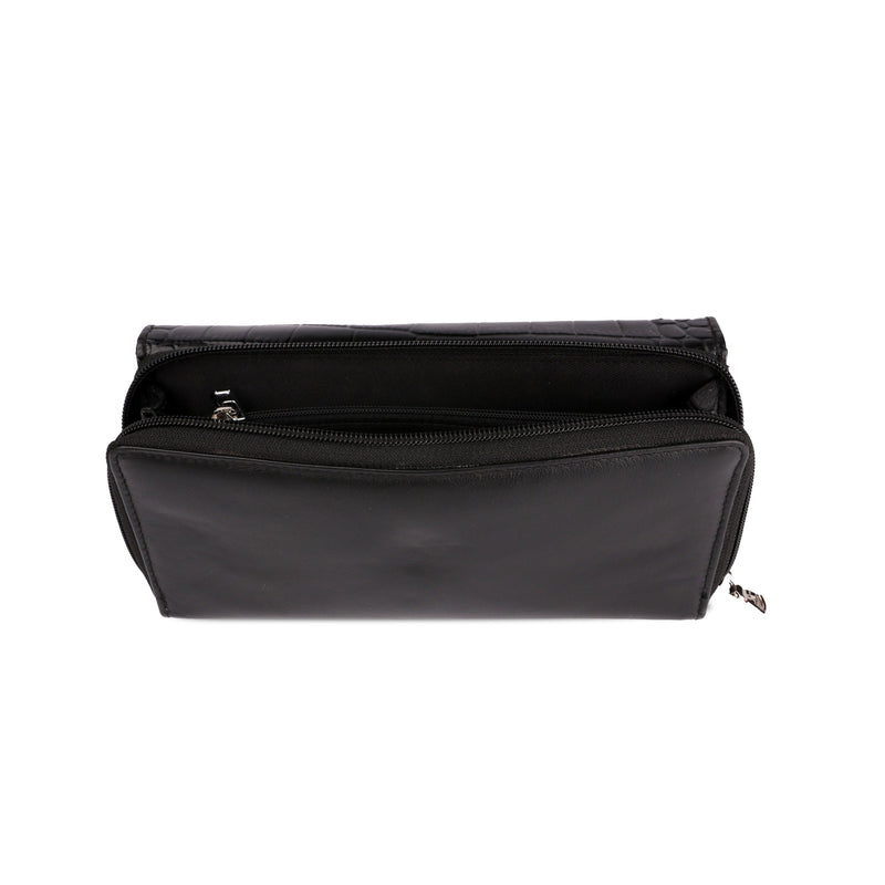 Backzipp | Croco Leather Wallet for Women | 100% Genuine Leather | Color: Black