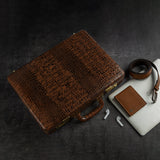 Genuine Leather deepcut croco tan briefcase