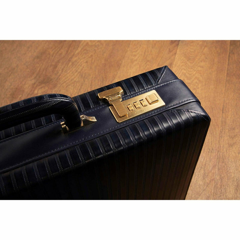 Italian VT Stripe Ruvido Double Lock Briefcase - Leather Talks 