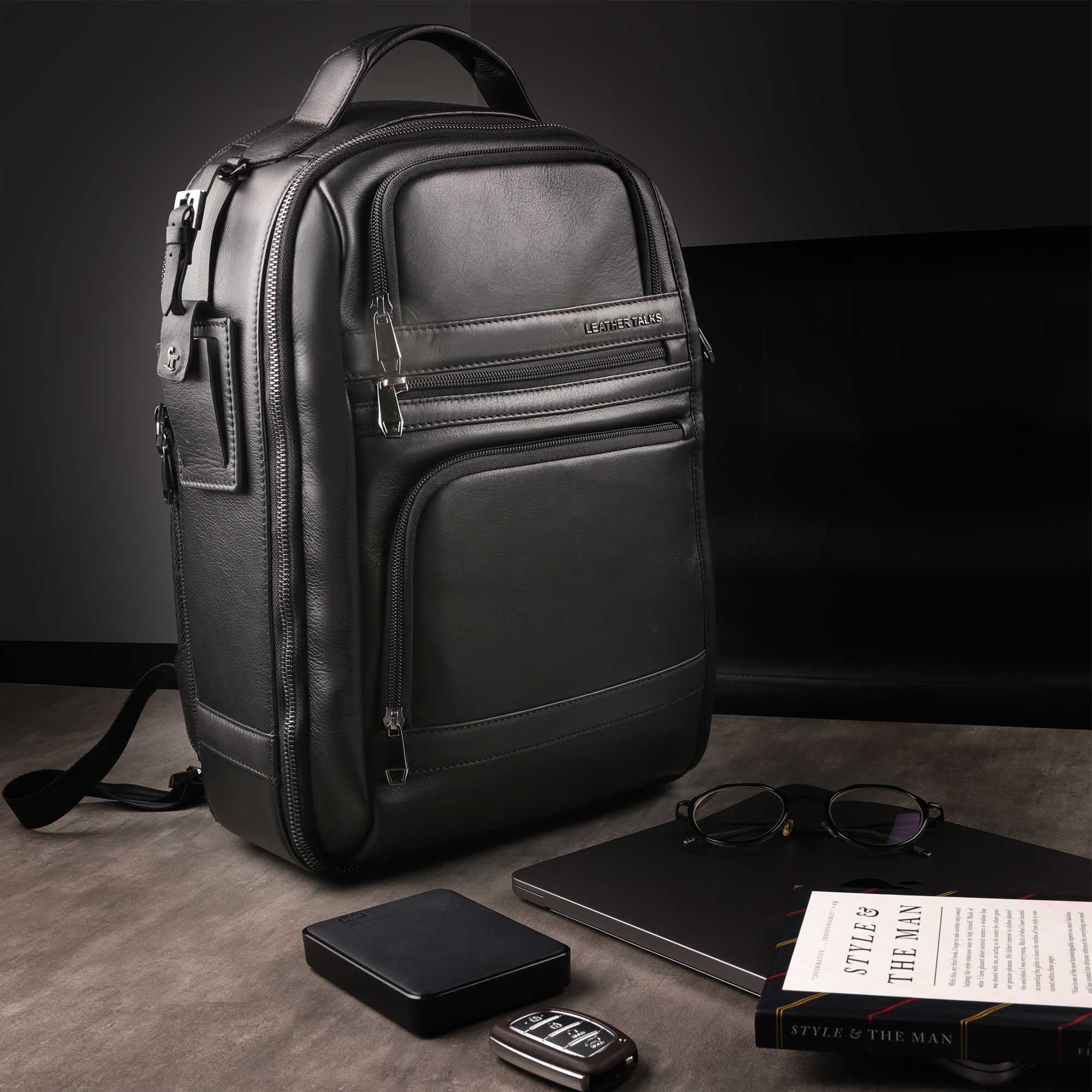 Black Leather Laptop Backpack for Men I Best Travel Backpack for Men ...