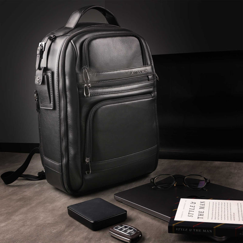 Genuine leather black color backpack bag