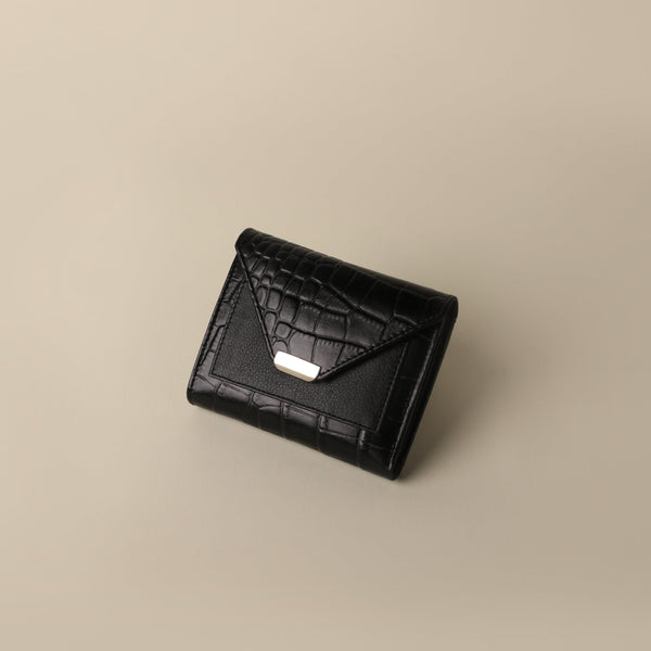 Keva Ladies Wallet | Croco Leather Wallet for Women | 100% Genuine Leather | Color: Black