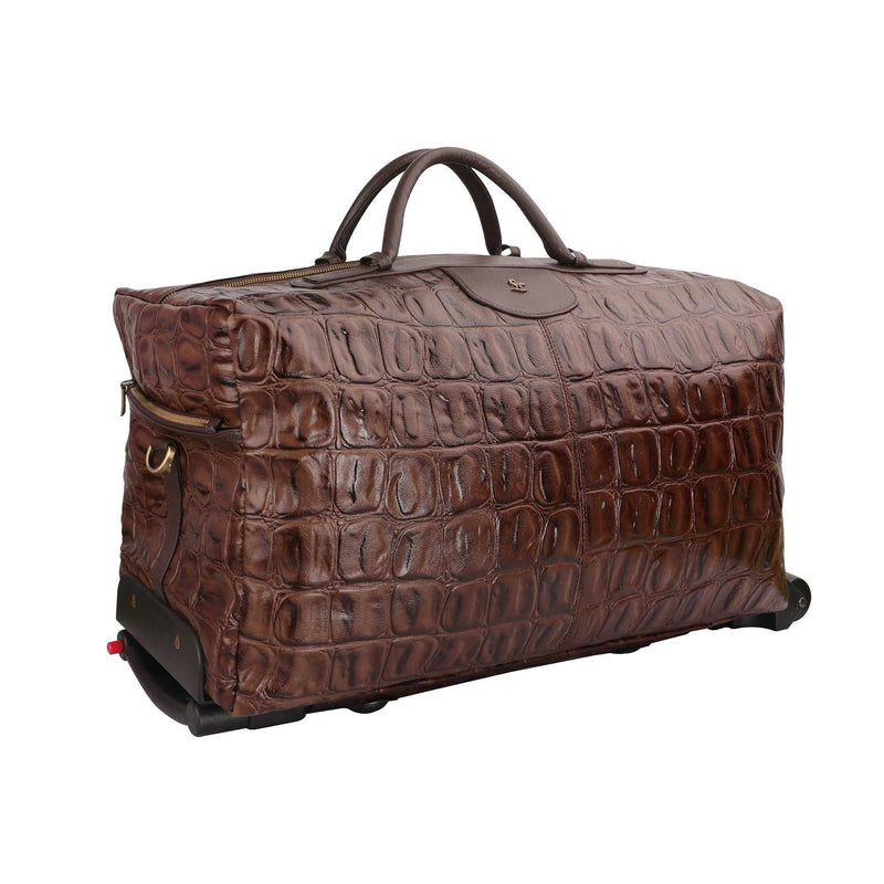 Cabin Size Leather Duffle Trolley Bag 