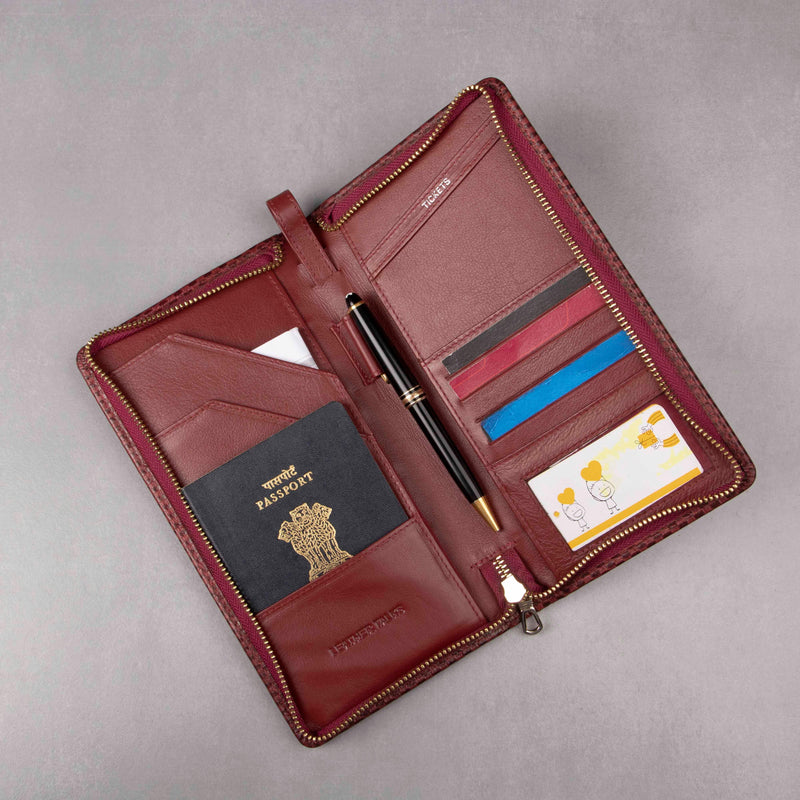 Leather Passport Cover India; Leather Passport Holder in Brick Cherry