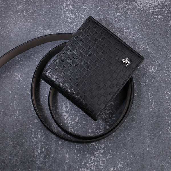 Premium Italian Square Diamond Print Black Wallet - Leather Talks 