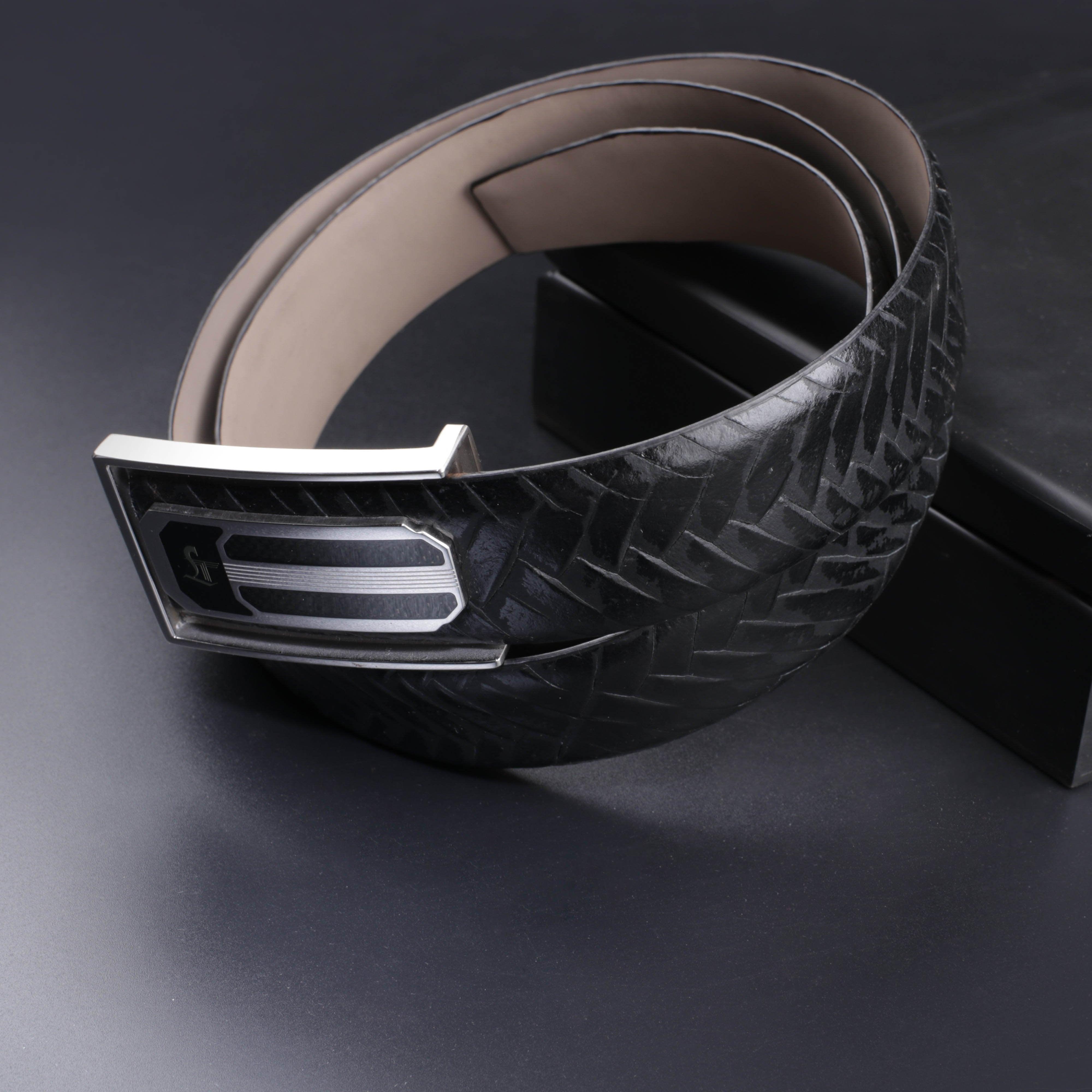 Premium Two Tone Italian Weave Black Belt - Leather Talks 