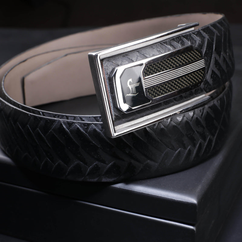 Premium Two Tone Italian Weave Black  Wallet Belt Set with Wooden Gift Box - Leather Talks 