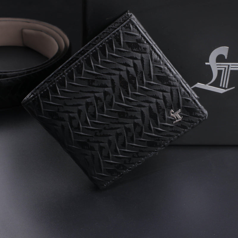 Premium Two Tone Italian Weave Black  Wallet - Leather Talks 