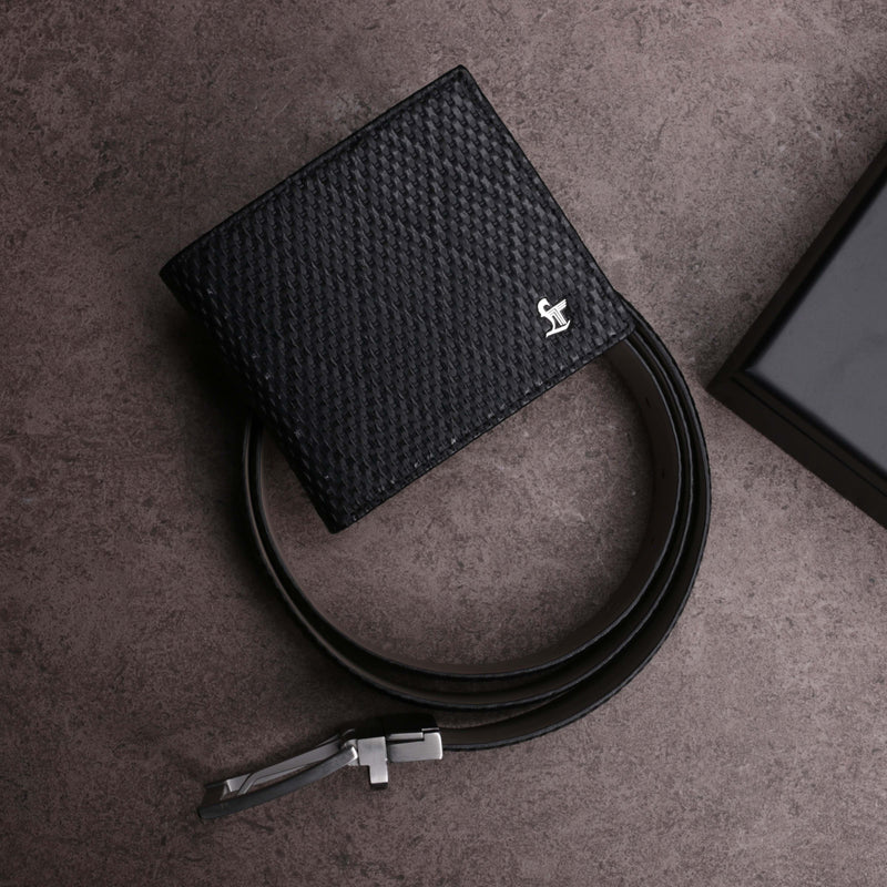 Premium Italian Rhombus Print Black Wallet - Leather Talks 
