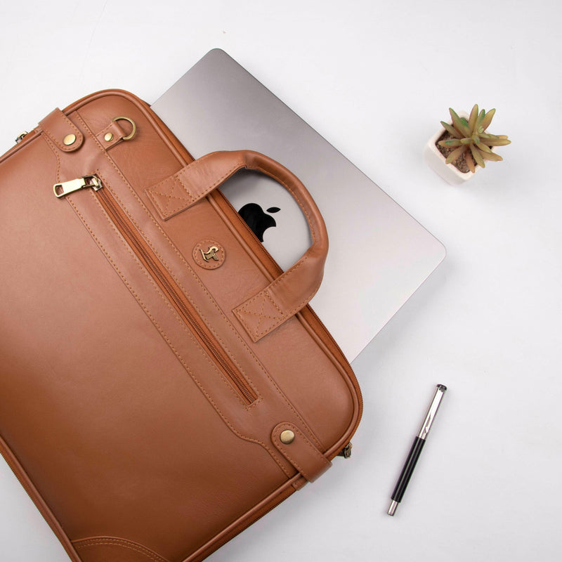 Genuine leather tan color folio bag