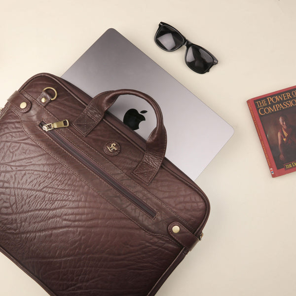 Genuine leather hatri brown folio bag