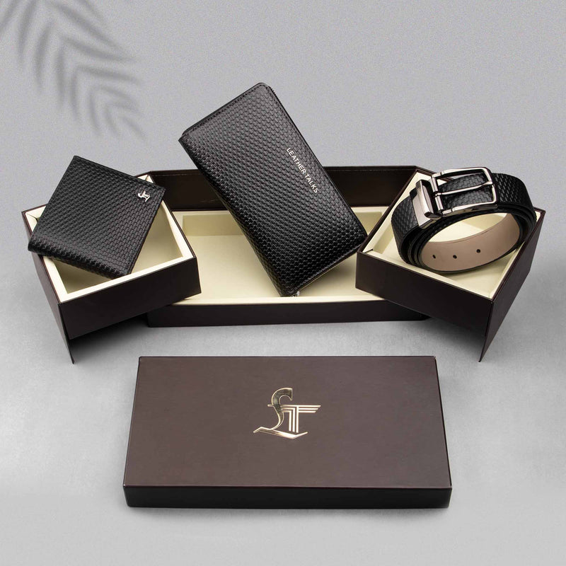 Genuine leather brick black gift set