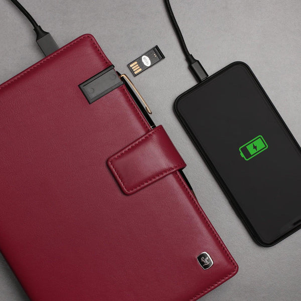 LT Smart Notebook 2.0 with Wireless Charging And 16 Gb Pen Drive With Power Bank (5000 mAh) - Leather Talks 