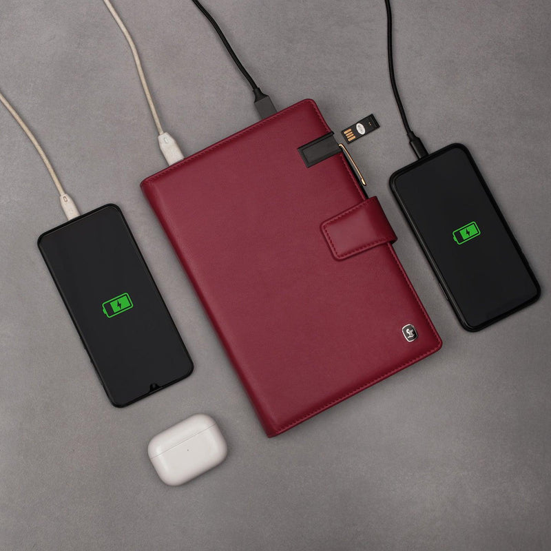 LT Smart Notebook 2.0 Wireless Charging And 16 Gb Pen Drive With Power Bank (5000 mAh) - Leather Talks 