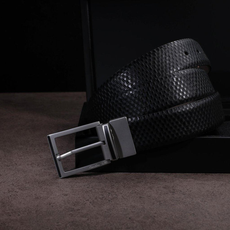 Premium Italian Rhombus Print Black Belt - Leather Talks 