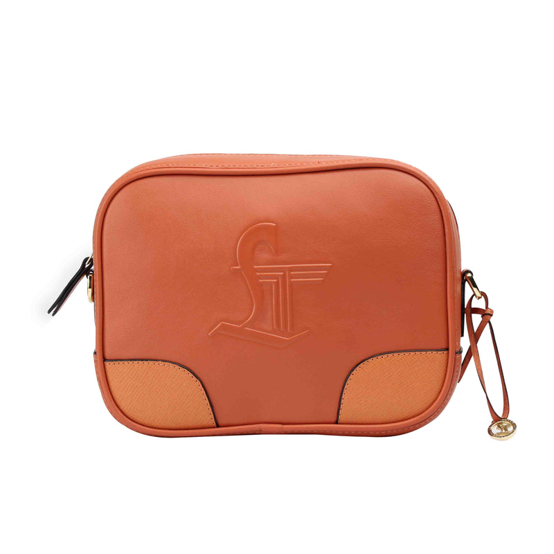 Genuine leather orange color handbag