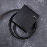 Premium Square Diamond Black Wallet Belt Set with Wooden Gift Box - Leather Talks 