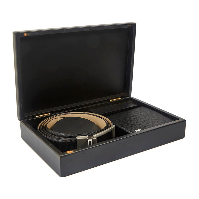 Premium Italian Sufiano Black Wallet Belt Set with Wooden Gift Box - Leather Talks 