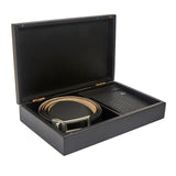 Premium Italian Rhombus Print Black Wallet Belt Set with Wooden Gift Box - Leather Talks 