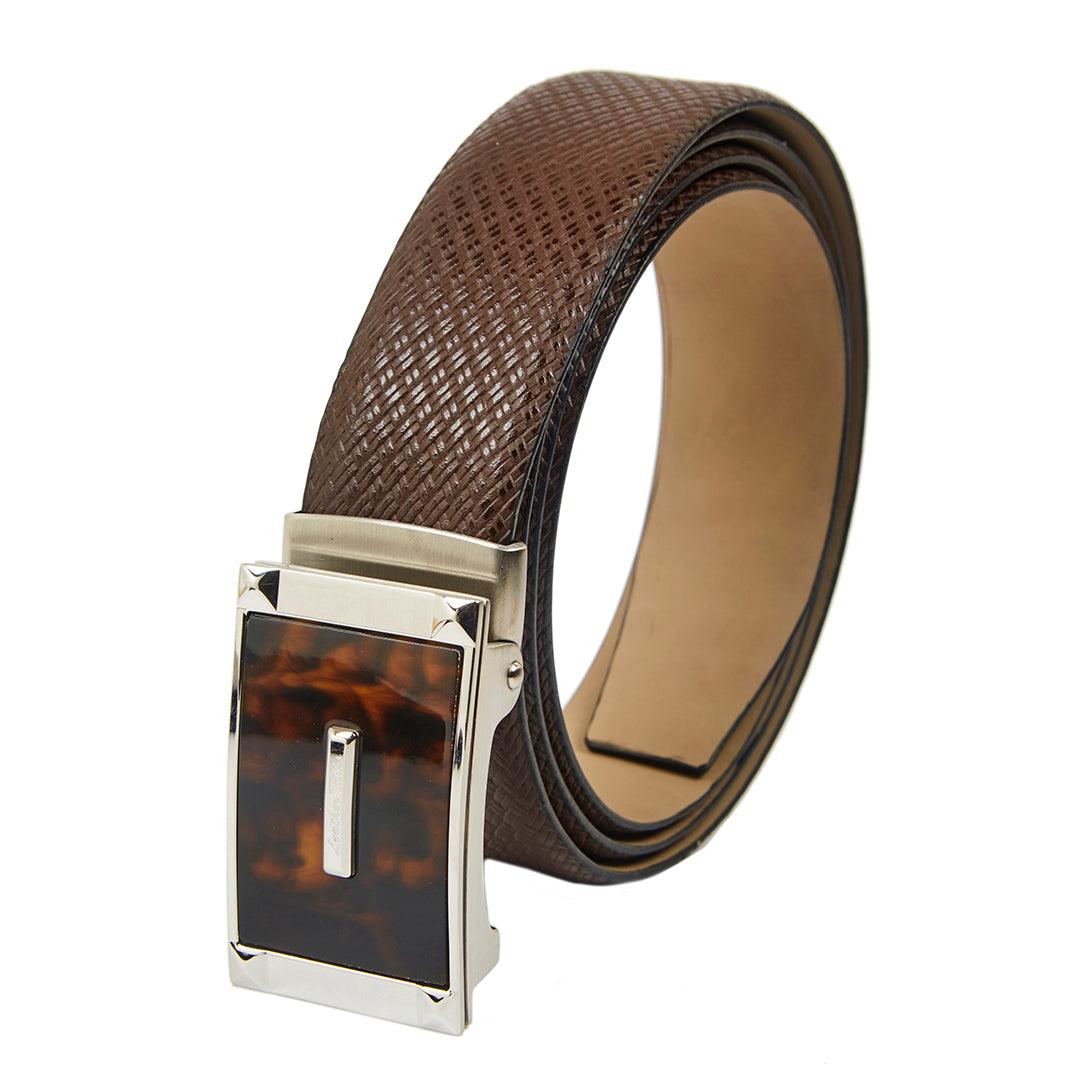 Premium Italian Small Weave Print Brown  Wallet Belt Set with Wooden Gift Box - Leather Talks 