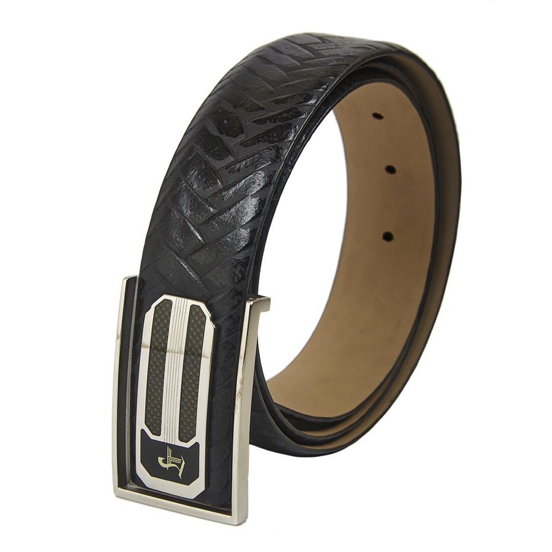 Premium Two Tone Italian Weave Black Belt - Leather Talks 
