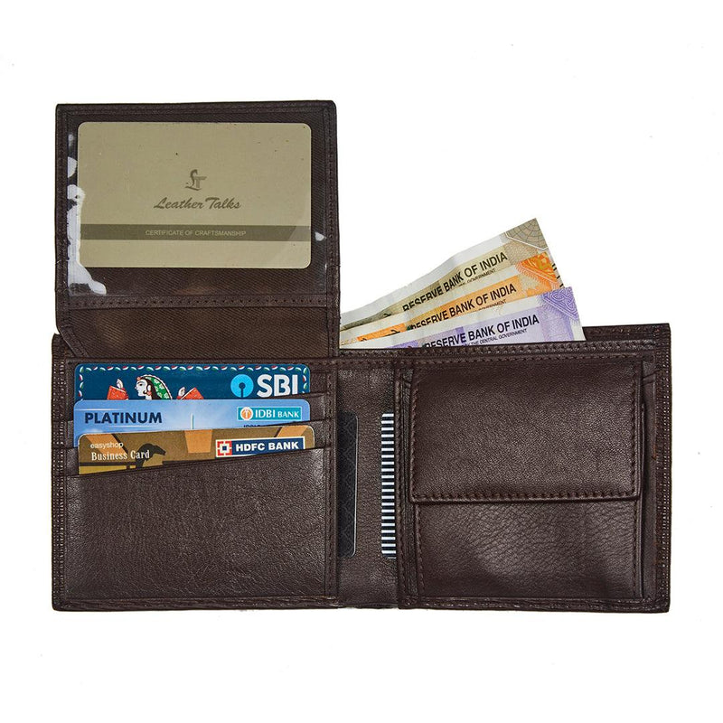 Premium Italian Small Weave Print Brown  Wallet Belt Set with Wooden Gift Box - Leather Talks 