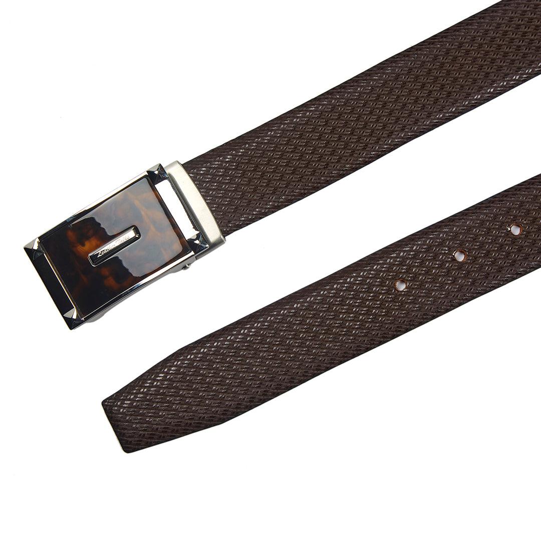 Premium Italian Small Weave Print Brown  Wallet Belt Set with Wooden Gift Box - Leather Talks 