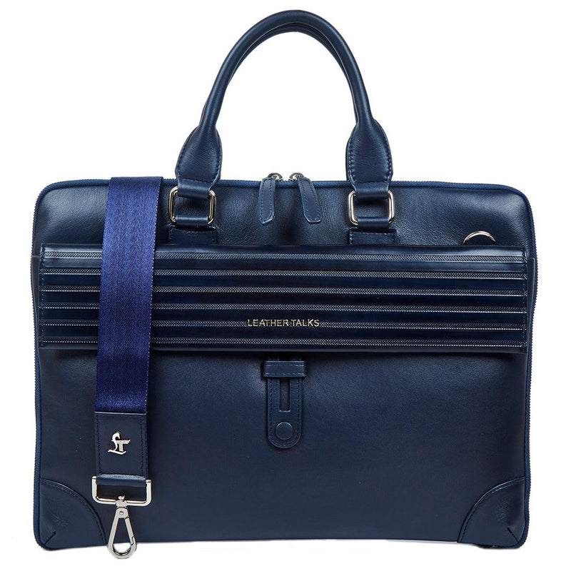 Italian VT Stripe Loop II | Genuine Leather Laptop Bag | Color: Blue