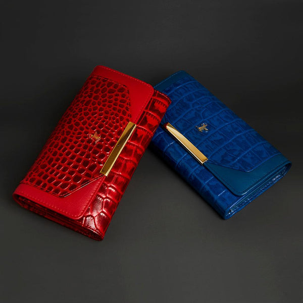 Celia Ladies Wallet | Leather Wallet for Women | 100% Genuine Leather | Color: Red & Blue