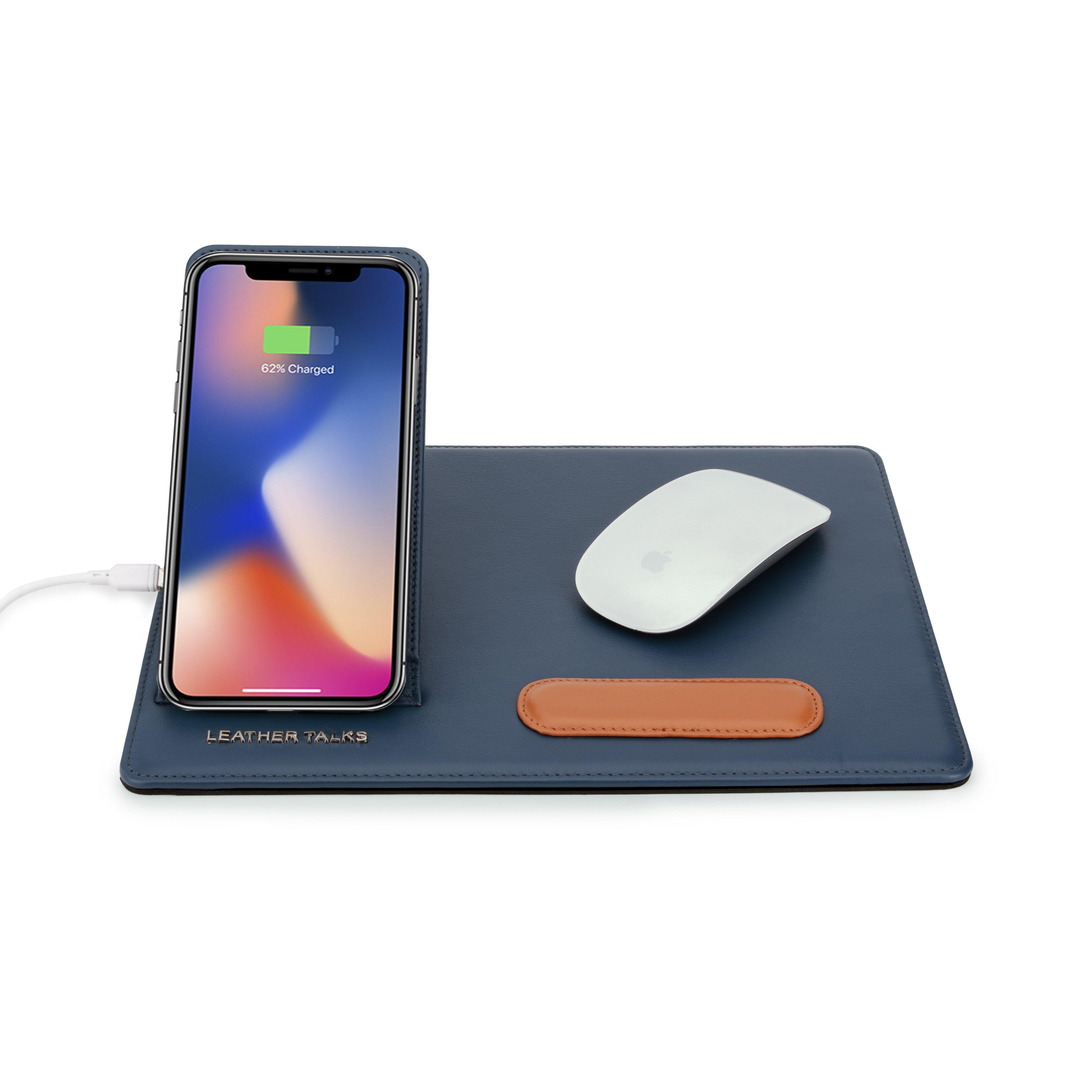 LT Smart Mouse Pad with wireless charging in genuine leather desk setup