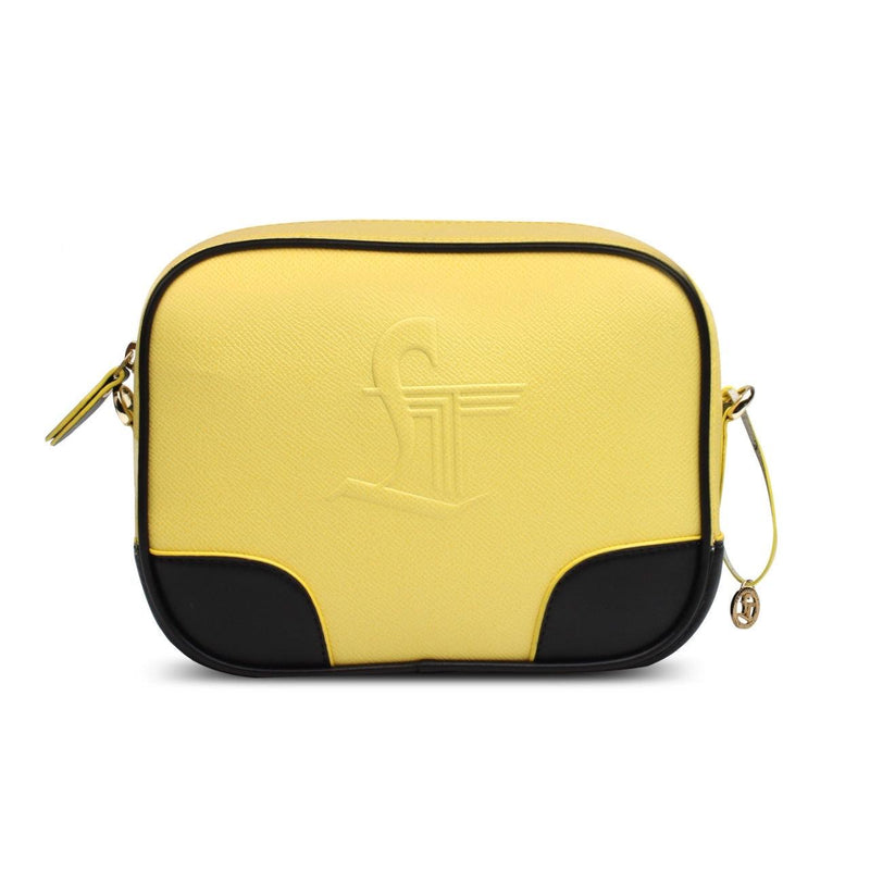 Genuine leather yellow color ladies handbag