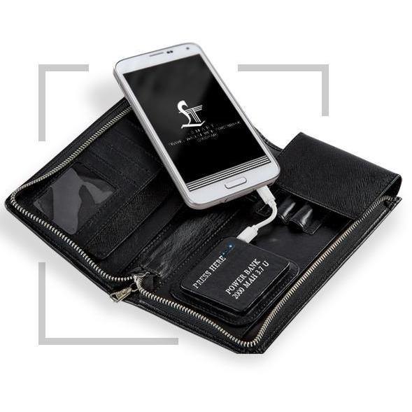LT-Smart Travel Wallet With Power Bank (2000 mAh) - Leather Talks 